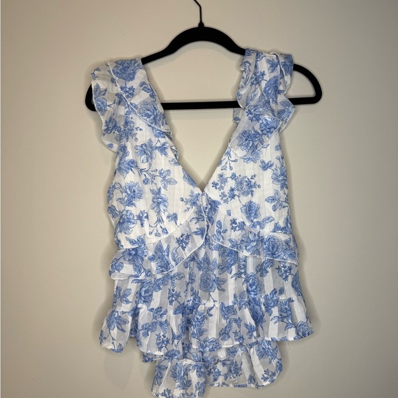 Trixxi Tops - Trixxi Blue Floral Ruffle Blouse